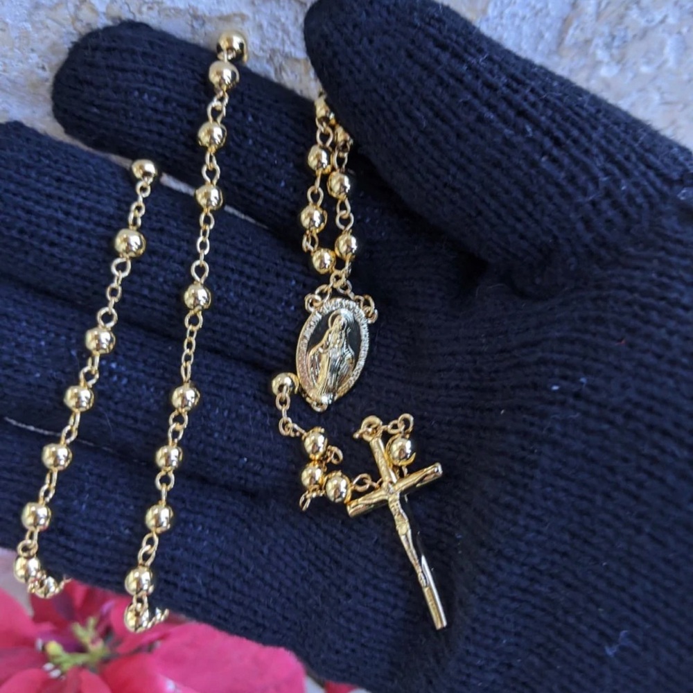 18kt Plated Stainless Steel Men Rosary Necklace